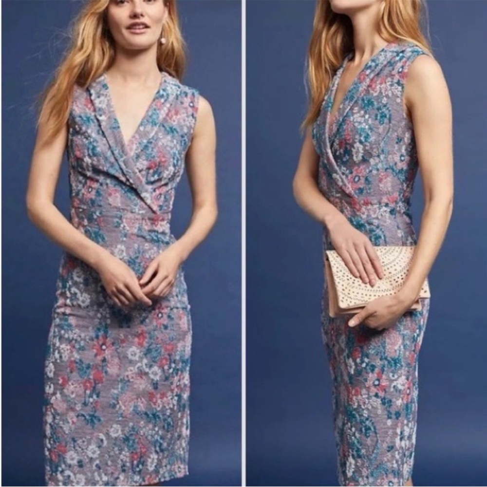 Maeve Floral Midi Dress - Blue and Pink